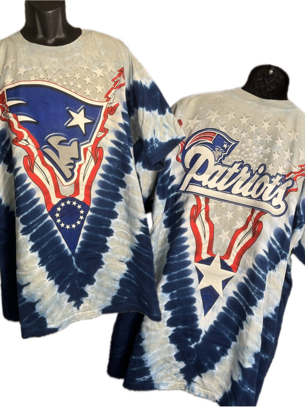 Vintage New England Patriots 2-Sided Tie Dye Shirt XXL Fruit of the Loom PFD Tee